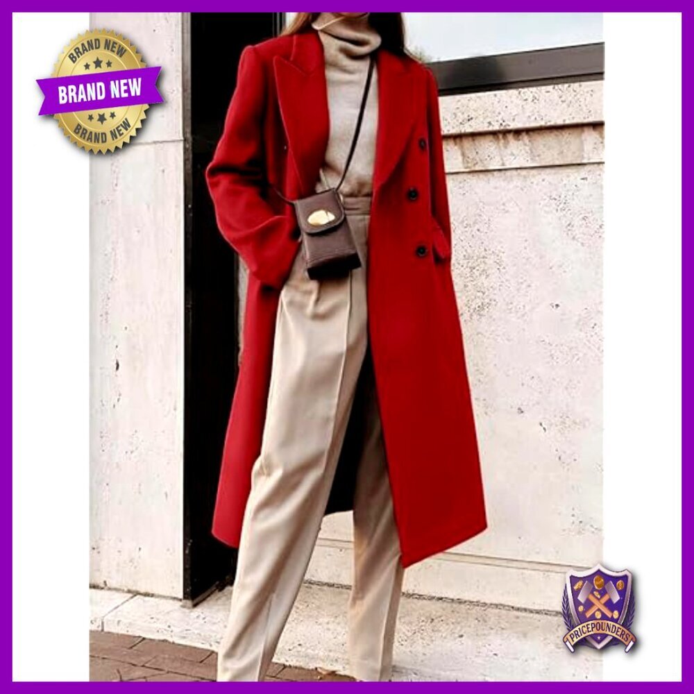 Long Wool Peacoat Double Breasted Trench Coat Classic Elegant Winter Outerwear - Picture 4 of 4